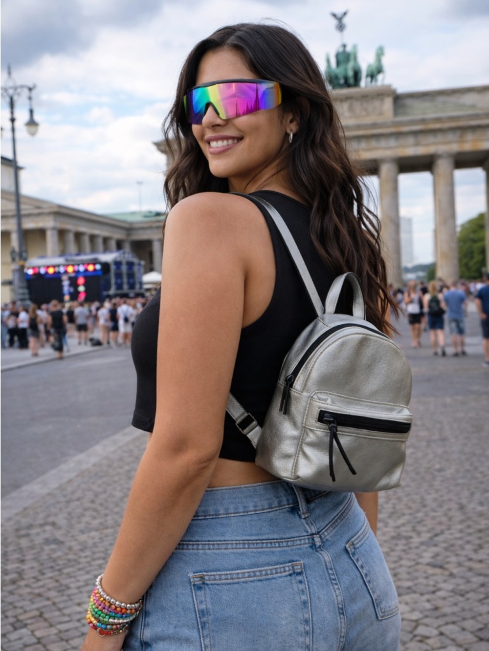 Express Metallic Silver Mini Backpack